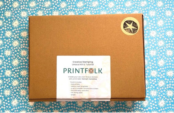 Creative Stamping Lino Print Kit-coastal-natural-forms-letterpress-tray-printmakers-drawer-stamps-craft-project-DIY-kit-printmaking-gifts