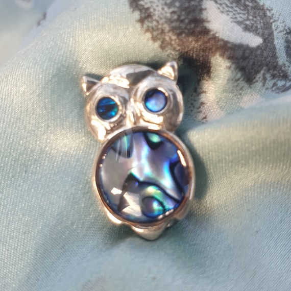 Vintage Abalone Silver Owl