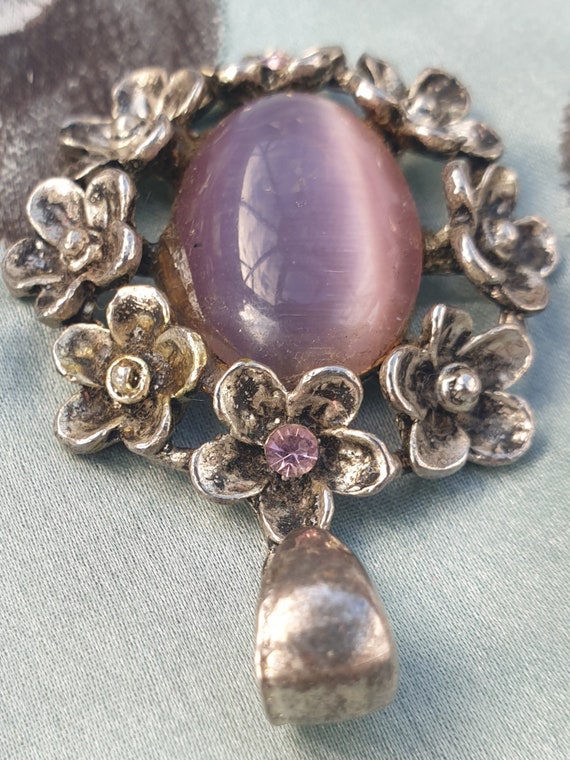 Vintage Retro Purple Cats Eye Amethyst Rhinestone Earrings 80/'s Art Deco Revival
