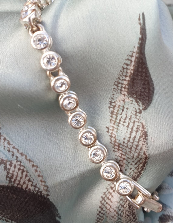 Vintage White Rhinestone and Silver Tennis Bracelet by Avon