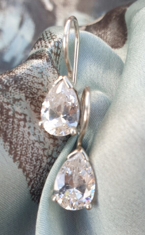 Sparkling Sterling Silver White CZ Drop Earrings