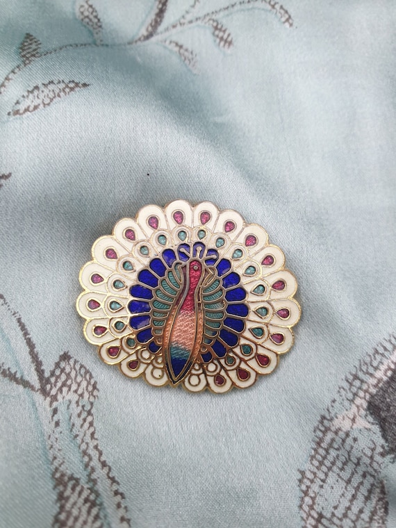 Vintage Enamelled Peacock Brooch