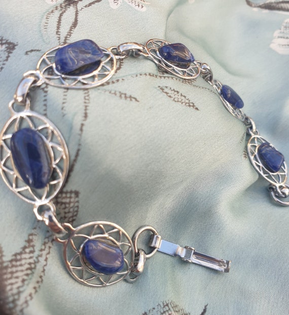 Vintage Sodalite and Silver Link Bracelet