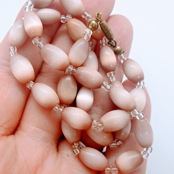 Vintage Blush Coloured Satin Glass Beaded Necklace