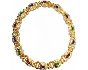 Nina Ricci Gripoix Multi Colour Glass, Gold Plated Necklace with Crystals