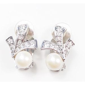 Nina Ricci Crystal and Faux Pearl Art Deco Clips Earrings Vintage