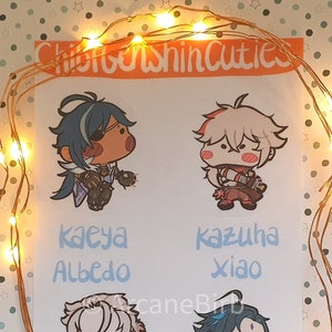 Chibi Genshin Cutie sticker sheet - Kaeya, Kazuha, Albedo, Xiao