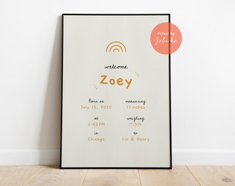 Baby Birth Stats Sign, Birth Announcement Sign, Baby Birth Stats Printable, Gender Neutral Announcement, Nursery Name Sign, Baby Birth Gift