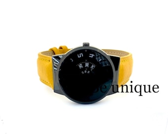 Be Unique Present wrist watch > Softech London Design-hours/minutes /seconds -Japan Movs>water resistant>yellow leather strap >Unusual Watch