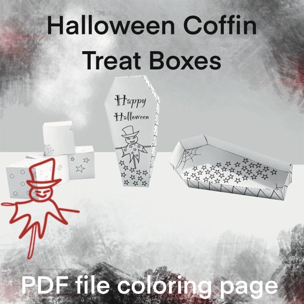 Halloween coffin boxes. For print. Halloween party. Cut out paper crafts for kids and parties. Coffin box. Digital download. Favor box