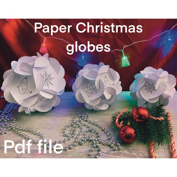 3  Paper  Christmas globes .Printable paper ornament. Paper globes. Christmas baubles. DIY paper craft. Origami paper craft.