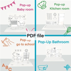 Pop-up room for bedroom, kids room, kitchen room and print school. Paper crafts in the form of a pop-up room. Pop-up room for printing