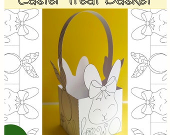 Printable Easter  paper toy. Spring.  Kids craft. Easter treat Basket. DIY. Activities. Preschool. Paper craft printable kids. PDF file