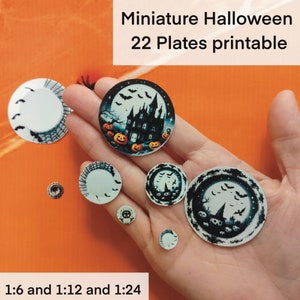 22 Halloween Miniatur Teller. Porzellan. PDF-Datei. Sofortiger Download. Puppenhaus druckbare Miniatur. 1:12 und 1 bis 6 und 1 bis 24