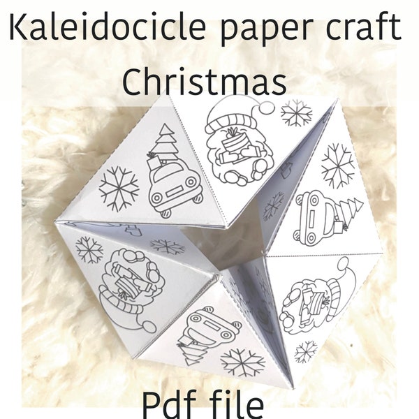 3D paper craft ornament origami Christmas. Сhristmas gnome. Kaleidocicle paper craft Christmas. Instant download. Coloring page.PDF file