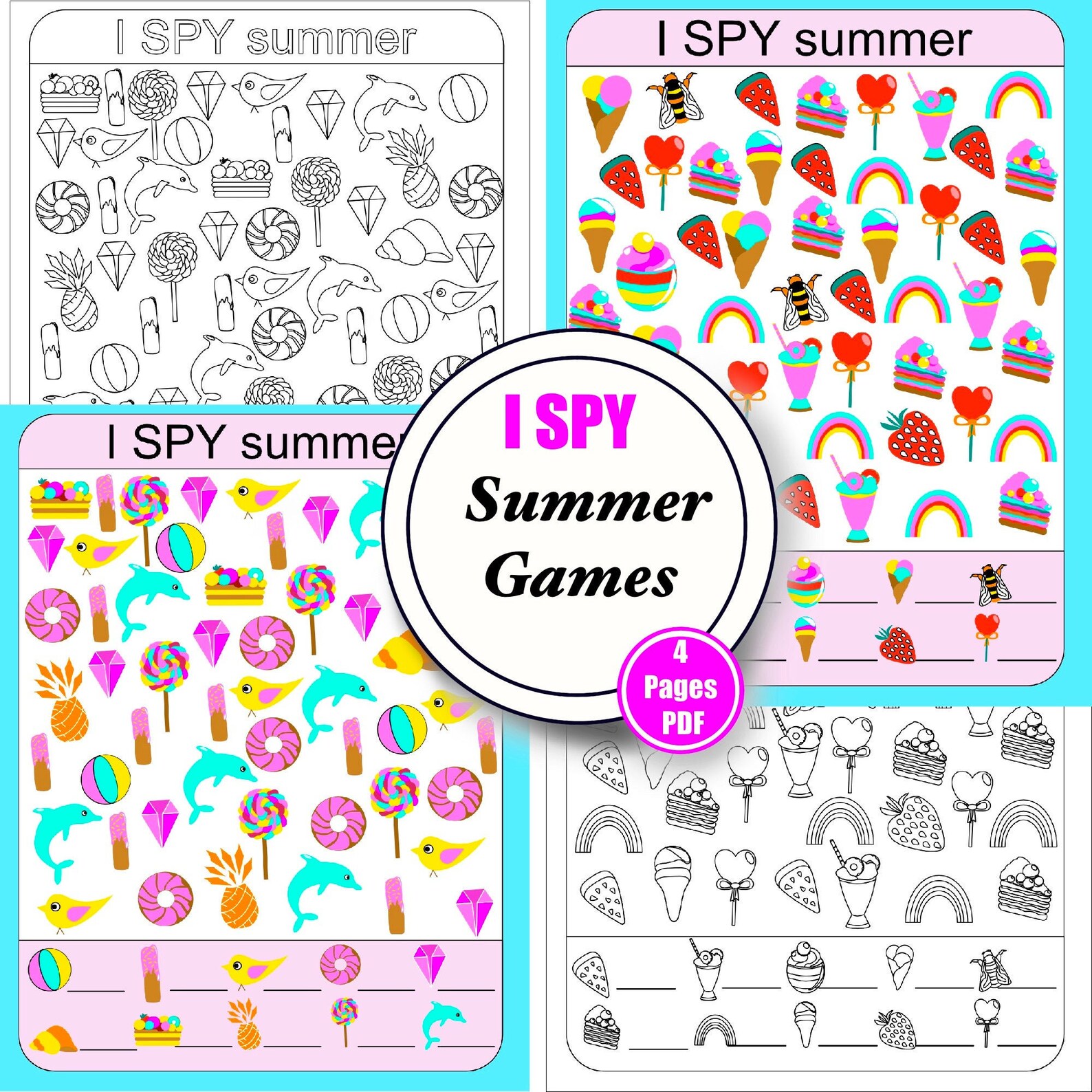i spy summer printable games activity sheets for kids etsy