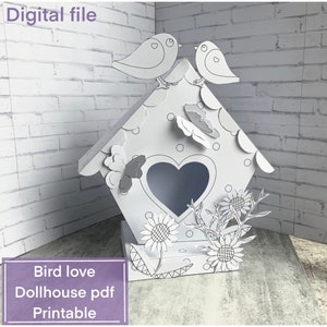 Vogelhandwerk für Kinder, Puppenhaus. Vogelfeder-Papierhaus. Druckbares Puppenhaus. Aktivität für Kinder aus Papier