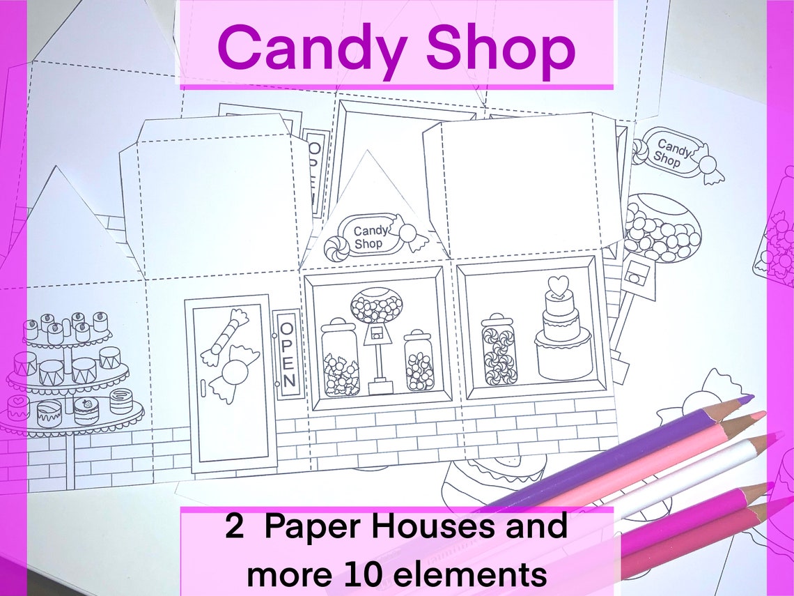 Candy Shop, Valentine's Day. Printable Paper Dollhouse. Children Craft ...