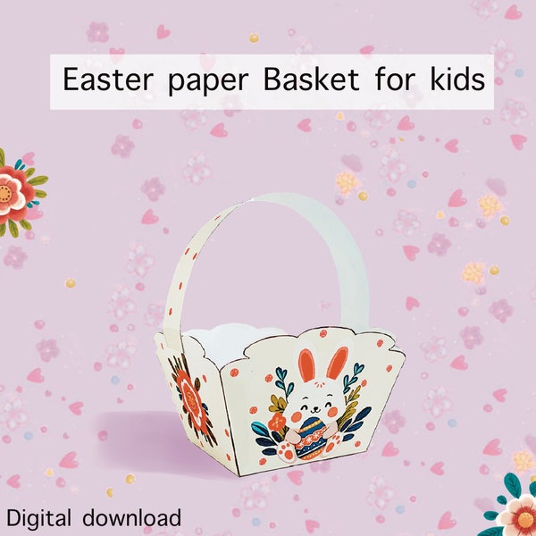 Printable Easter Basket pink  DIY paper printable for kids. Easter egg hunt Easter chick. Digital download. Bunny basket