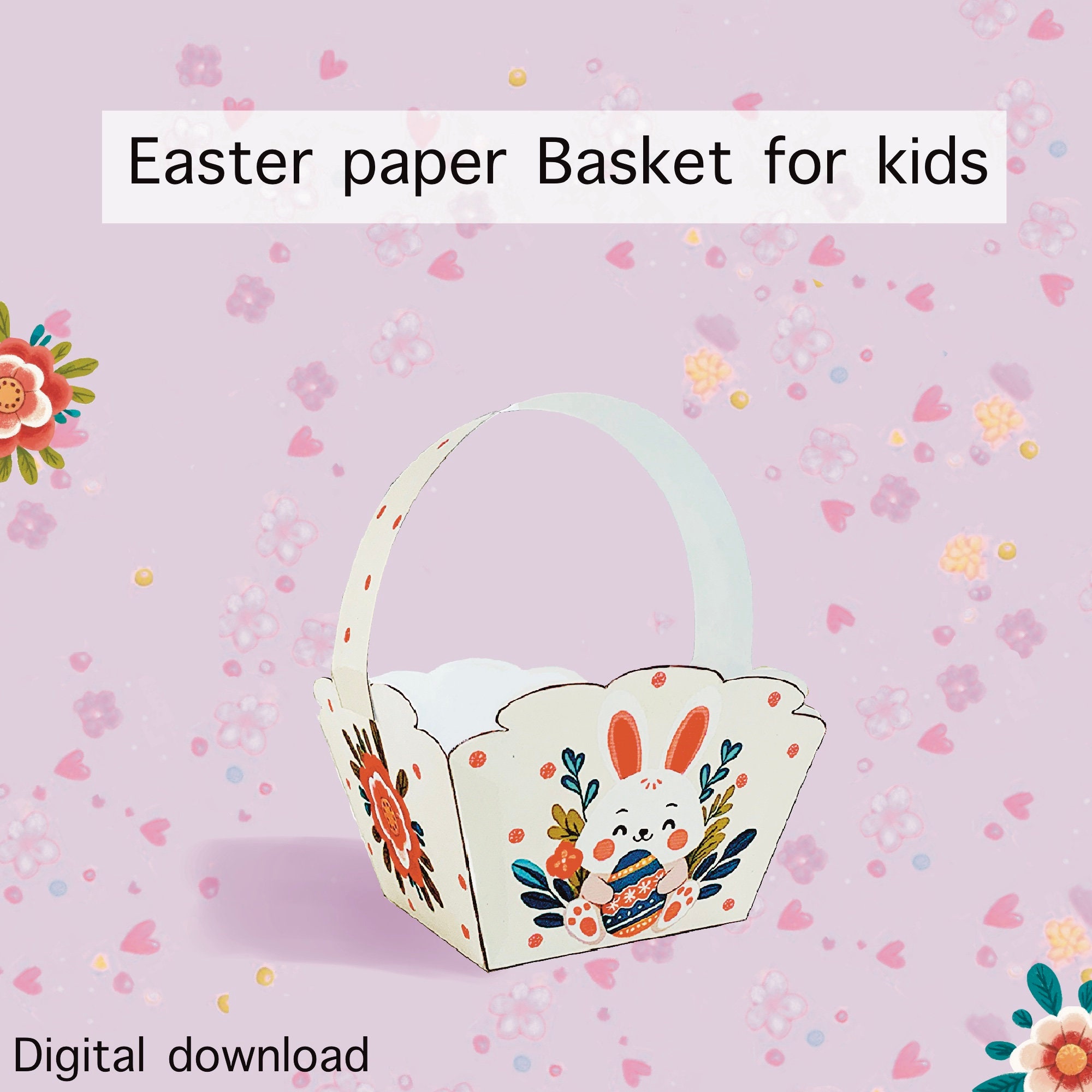 Printable Easter Basket Pink DIY Paper Printable for Kids. Easter Egg Hunt  Easter Chick. Digital Download. Bunny Basket - Etsy UK
