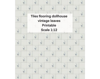 Dollhouse flooring tiles,  printable download,leaves vintage tiles wallpaper . Scale 1:12 digital file for miniature decor
