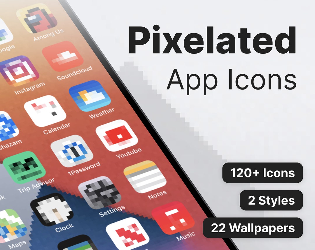 120 Ios Pixelated Icons Iphone Ios 14 App Pack Cool - Etsy