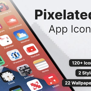 120+ iOS Pixelated Icons - iPhone iOS 14 App Pack - Cool Aesthetic Retro Bit - Custom