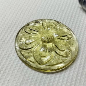 Carved Lemon Quartz Gemstone: Floral Design (39x39x7 MM)