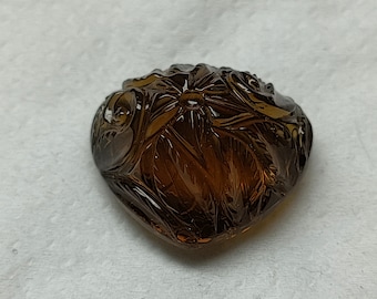 Carved Honey Quartz Heart: Natural Loose Gemstone (28.20 CTS)