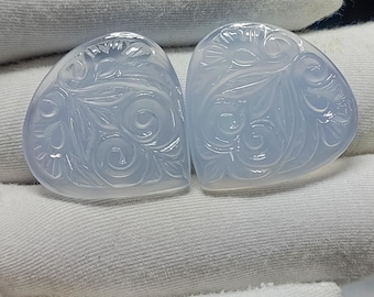 Talla de calcedonia azul / Gemas naturales talladas en forma de corazón / Piedra preciosa para la fabricación de joyas
