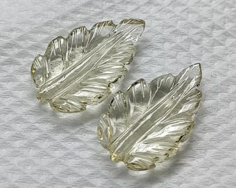 Lemon Quartz Carving | Natural Gems Leaf Carved Pair | Gemstone For Jewelry Making