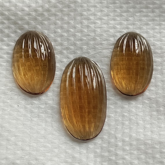 Honey Quartz Carving Set: Oval Gemstone Jewelry Making (3 Pcs, 12x18.8mm Aprox.)