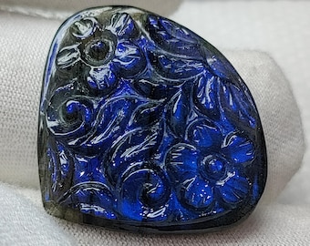 Labradorite Carving |  Natural Labradorite Handmade Carved| Blue Flashy Black Rainbow| Gemstone For Jewelry