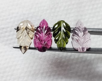 Turmalina tallada a mano / Tallado de hoja de turmalina / Gemas naturales sueltas para joyería
