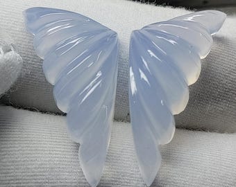 Alas de mariposa talladas en calcedonia azul - Par para la elaboración de joyas