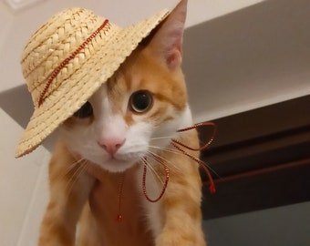 Straw hat for cats Holiday Cat Christmas straw pet hat for cats