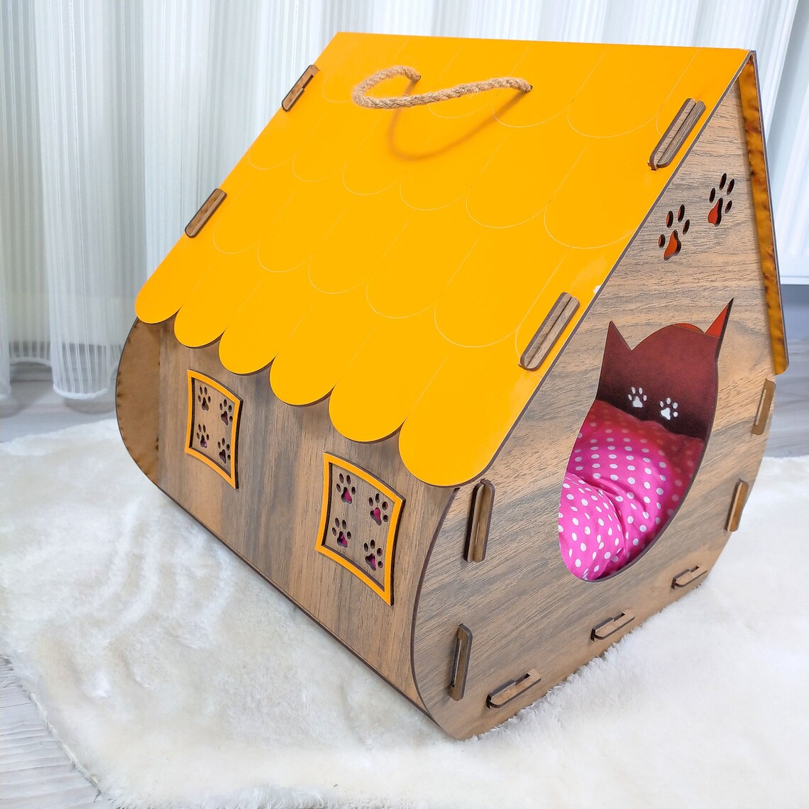 Cat Furniturecat House Wooden Modern Decorative Cushioned Cat Etsy