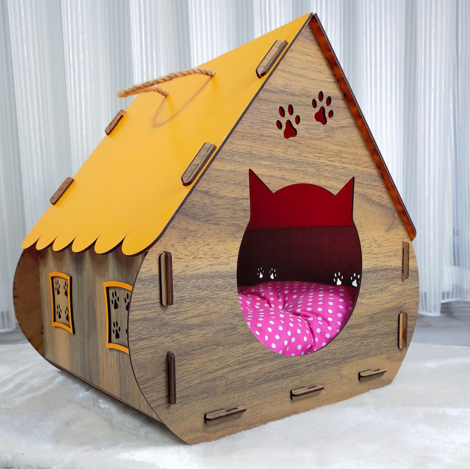 Cat Furniturecat House Wooden Modern Decorative Cushioned Cat Etsy