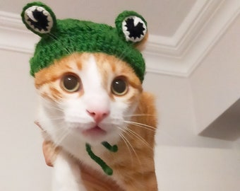 Frog Hat for Cats, Funny Cat Hat Costume, Ear Hole Hat for Small Pets handmade cat hat Small Dog Hat