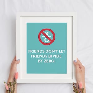 Friends Don't Let Friends Divide by Zero Printable Fun Math Poster, Fun Math Classroom Decor for High School and Middle School Teachers
