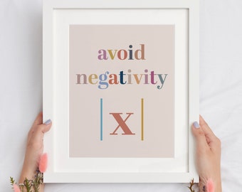 Avoid Negativity Absolute Value Printable Fun Math Calculus Wall Art Poster, Fun Classroom Decor for High School and Middle School Teachers