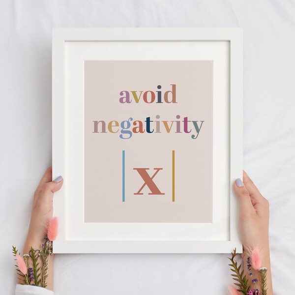 Avoid Negativity Absolute Value Printable Fun Math Calculus Wall Art Poster, Fun Classroom Decor for High School and Middle School Teachers