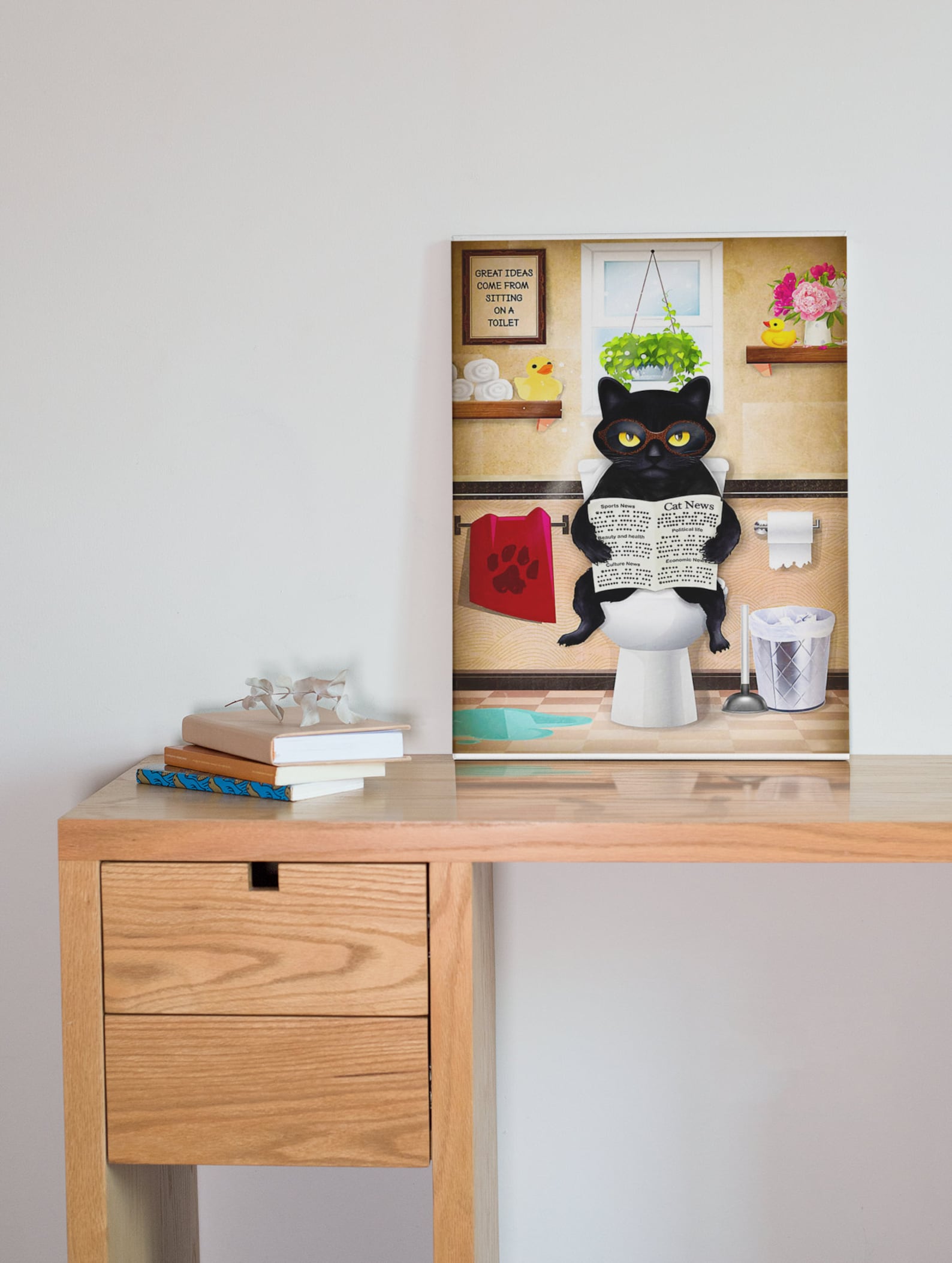 Funny Black Cat Bathroom Art Print Cat Funny Lovers Wrapped Etsy