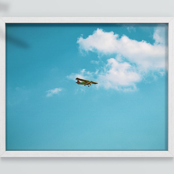 Airplane Print, Aircraft Wall Art, Vintage Aircraft Photography, Blue Sky Photography, Sky Photography, White Clouds Print, Vintage Sky