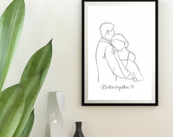 Paar umarmt Linie Kunstdruck • Romantische minimalistische Wandkunst • Abstrakte Liebhaber Wand Dekor • Druckbare digitaler Download