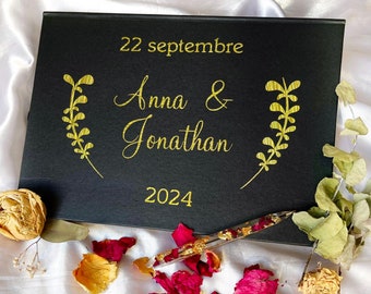 Personalized Wedding Guestbook - Alternative Guestbook Married |  Guestbook Wedding Country pen flowered resin, Notebook of Memories