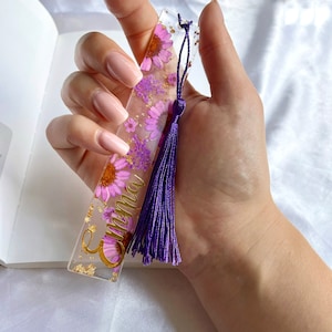 Marque-page Plexi Transparent Avec Fleurs Séchées | Fait Main, Relief, Pompon - Cadeau Pour Lecteurs