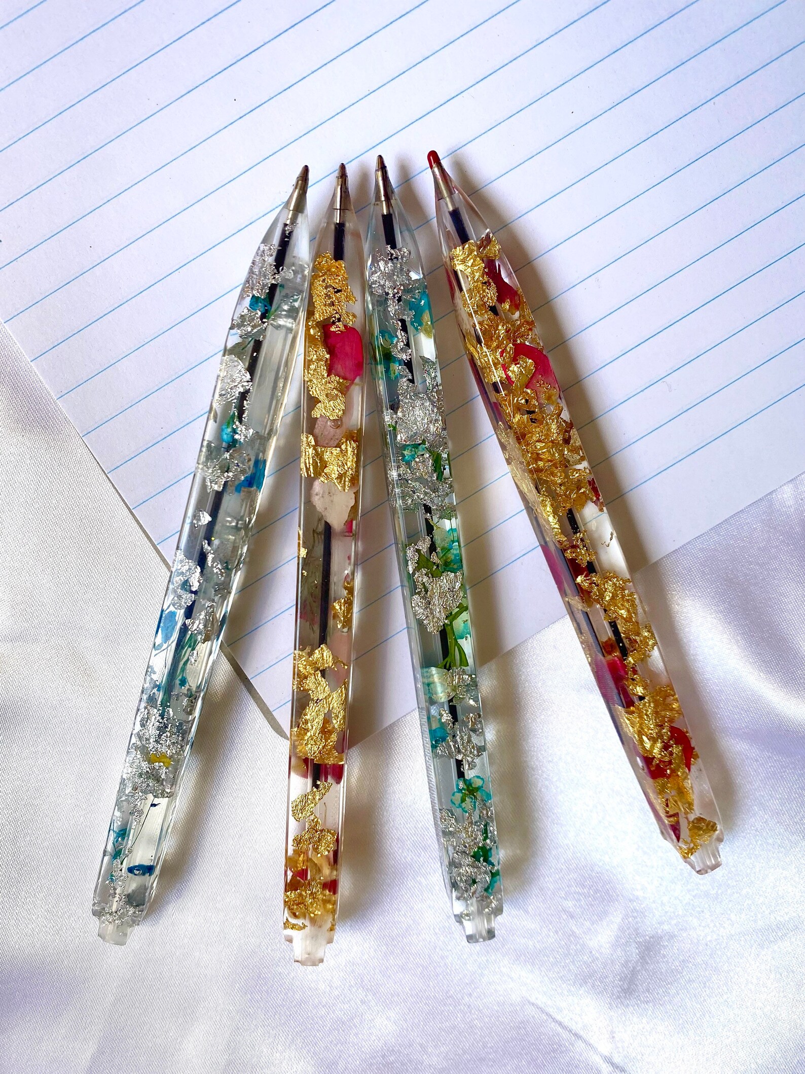 Resin Ballpoint Pen Inlaid With Dried Flowers and Gold Leaf Etsy