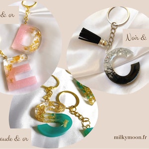 Llavero, letra o número bicolor y dorado hecho a mano | regalo Mistress inicial personalizado original único accesorio esmeralda negro