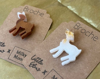 Broche Oh Ma Biche, Broche Animal en Résine, Pins Biche Bambi, Broche à paillettes pour Vêtements, Idée Cadeau pour Femme, Epingle Marron